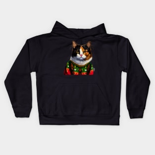 Funny Christmas Cat Wearing Sweater Kids Hoodie
